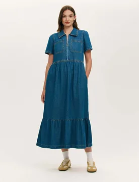 Pure Cotton Denim Midi Shirt Dress Mid Blue female - Finery London - FashionsVida