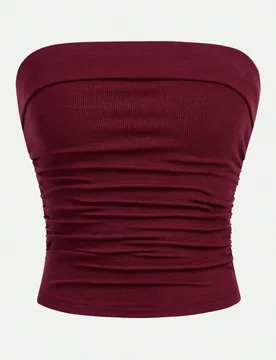 Top corto de punto con cintura fruncida para adolescentes, top tubo sin tirantes color burdeos - Shein - FashionsVida