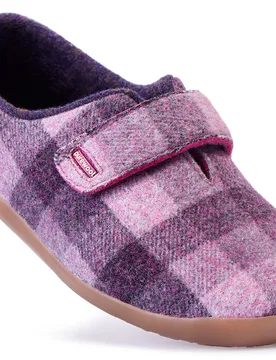 Frieda Women's Extra Wide Slippers for Swollen Feet - Mulberry Check - Size: 8 XXW - Cosyfeet - FashionsVida