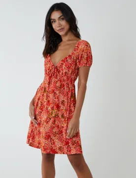 Shirred Sweetheart Mini Dress - 12 / ORANGE - female - Blue Vanilla - FashionsVida