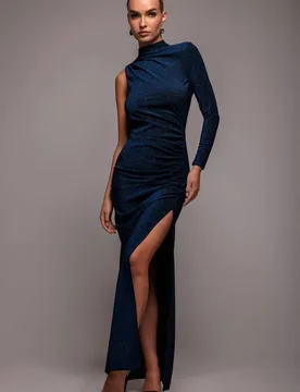 Women's Open Lurex Back One Sleeve Maxi Dress in Cobalt Size: 16 - Cobalt - Size: 16 - Goddiva - FashionsVida