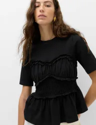Pure Cotton Ruffle Top Black female