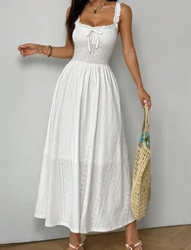 Vestido largo de estilo bohemio con pliegues en el busto para vacaciones de verano S - Shein - FashionsVida