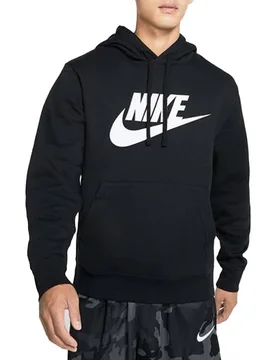 Mens Hoodie Sportswear Club Fleece Graphic Pullover Sweat - Black Cotton - Size Small - Nike - FashionsVida