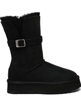 Women's Real Sheepskin Brush 3-Way Style Platform Mid Boots with EVA Sole in Black Size: 9 - Black - Size: 9 - EverAu Australia - FashionsVida