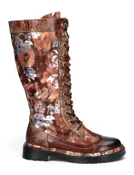 Women's Gothic Victorian Leather High Lace-Up Boots - Laura Vita Incaso-50 in Maroon Size: 6.5 - Maroon - Size: 6.5 - Infinity Leather - FashionsVida