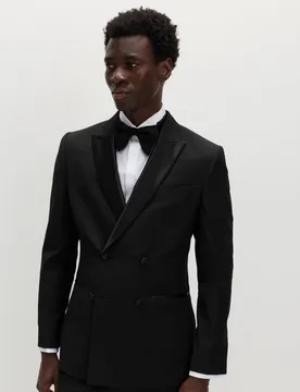 Slim Fit Double Breasted Tuxedo Jacket Black male - M&S - FashionsVida