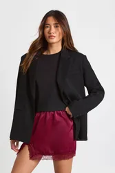 Womens Satin Lace Trim Mini Skirt - Burgundy - Size 10 Uk