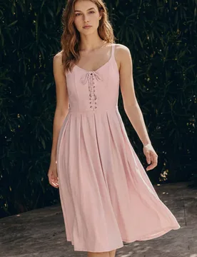 Women's Tie Front Jersey Midi Dress in Pink Size: 18 - Pink - Size: 18 - Enorsia - FashionsVida