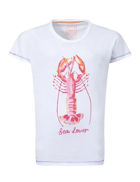 Weird Fish Sea Lover Lobster Front Print Graphic T-Shirt Size 8 - offers all-offers offers womens-offers women women all-womens women tshirts-and-tops - White - FashionsVida