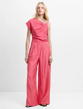 Crinkle Pull On Wide Leg Trousers Bright Pink female - French connection - FashionsVida