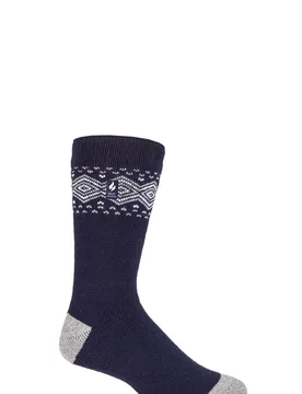 Mens 1 Pair SOCKSHOP 1.6 TOG Lite Striped, Patterned & Argyle Socks Vancouver Nordic Navy 6-11 Mens - Blue - Size: 6-11 Mens - Heat Holders - FashionsVida