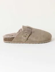 Suede Faux Fur Lined Mule Slippers Natural female