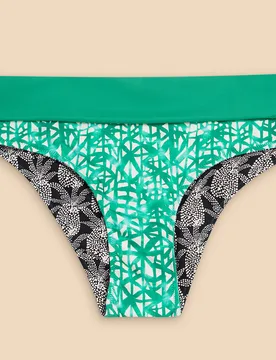 Recycled Reversible Fold Down Bikini Bottom - Green - White stuff - FashionsVida