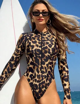 Pieza Traje de baño de una sola pieza con estampado de leopardo para mujer, para playa, deportes, vacaciones XL - Shein - FashionsVida