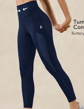 Pantalones deportivos de mujer para exteriores de color azul sólido, para correr, gimnasio, yoga, de secado rápido, control de abdomen, cintura alta - Shein - FashionsVida
