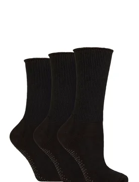Women's 3 Pair SOCKSHOP FootNurse Diabetic Slipper Socks Black 4-8 - Black - Size: Small - IOMI - FashionsVida