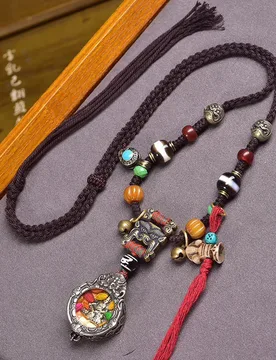 Returned Gahu box pendant with Yellow Wealth God, sweater chain, Tibetan-style cultural item, agate cord, copper a - Aliexpress - FashionsVida