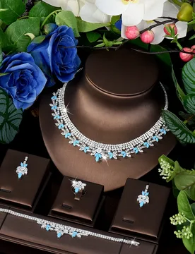 High Quality Charming Heartwarming Jewellery Necklace Earrings Ring Blue 4 Pcs Daily Party Banquet Wedding Women Costume M-563 - Aliexpress - FashionsVida