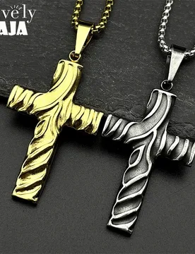 Stainless Steel Jesus Christian Crease Cross Pendant Necklace for Women Men Gold Color Hip Hop Chain Necklaces Amulet Jewery - Aliexpress - FashionsVida