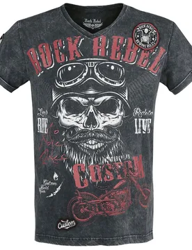 Rock T-Shirt - Schwarzes T-Shirt mit V-Ausschnitt und Print - S bis 5XL - für Männer - Größe 3XL - schwarz - Männer - male - Rock Rebel by EMP - FashionsVida