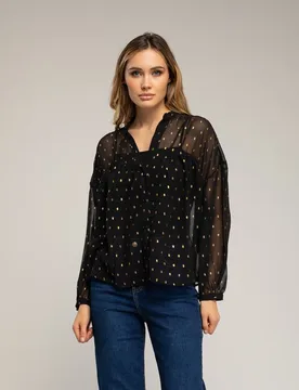 Blusa de mujer semitransparente con lunares de lurex - Tantra - FashionsVida