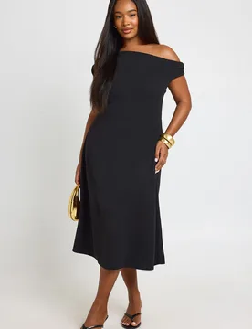 Womens Plus Crepe Asymmetric Neck Skater Midi Dress - Black - Size 18 Uk - Boohoo - FashionsVida