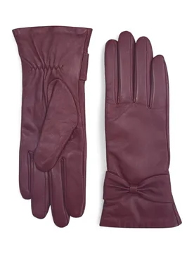 Womens Italian Leather Bow Design Winter Gloves - - Size: XL - Infinity - FashionsVida