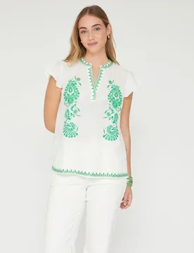 Blusa de mujer plumeti con bordado en color de contraste - October - FashionsVida