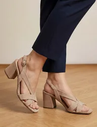 Suede Block Heel Sandals Taupe female
