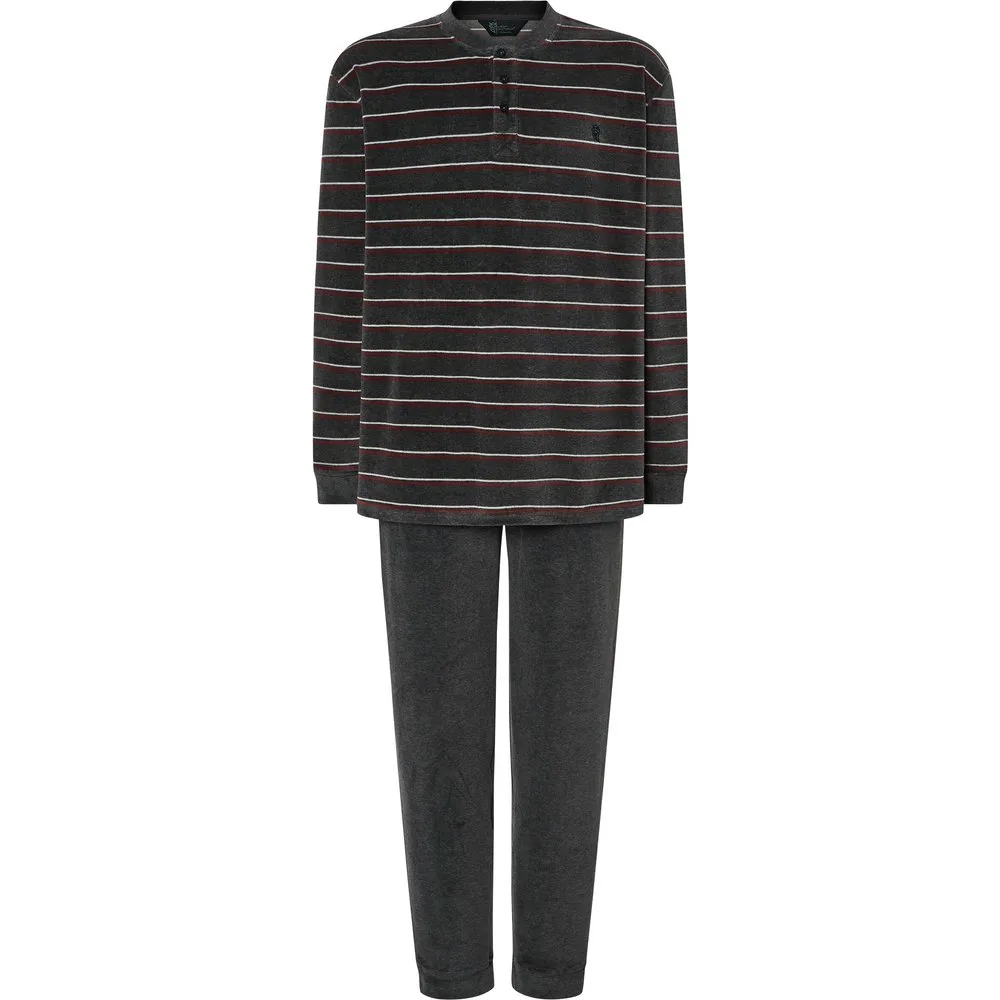 Pijama completo de hombre de terciopelo color gris - El Búho Nocturno - FashionsVida