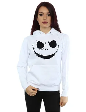 Women's Nightmare Before Christmas Jack´s Face Bold Hoodie in White Size: Large - White - Size: L - Disney - FashionsVida