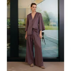 Pantalón de mujer ancho de ramio con pinzas