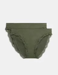 Pack Jasmine Lace Seamless High Leg Knickers Khaki female