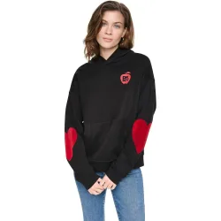 Sudadera de mujer con capucha, coderas y logotipo de la marca en contraste