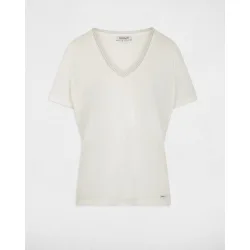 Camiseta de mujer con escote pico con pedrería