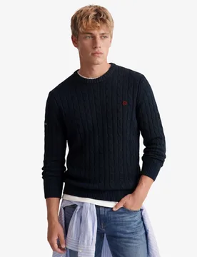 Superdry Herren Baumwoll-zopfmuster Rundhals-pullover Navy - Größe: XL - 79.99 - FashionsVida
