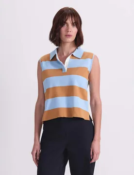 Cotton Rich Striped Polo Tank Top Blue female - Sportscraft - FashionsVida