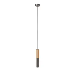 Cables Lampe Suspendue Avec Câble Textile Et Double Abat-jour Tubulaire E14 En Bois Et Métal Satin Titanium One Size