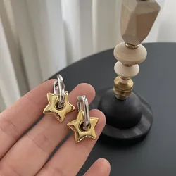 French Luxury Unique Lucky stainless steel Star Pentagram Elliptical Earring for Women Detachable Earring Buckle Party Jewelry