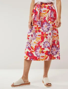Midirock Leinenmix, normale Größen#Kurzgrößen, Farbe Rot, 46, kühlende Leinenmischung modische Midi-Länge Damen - Walbusch - FashionsVida
