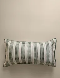 Pure Cotton Embroidered Grid Bolster Cushion Green Mix