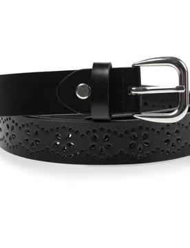 Ceinture Cuir Noir Ajouré noir 85cm - Isotoner - FashionsVida