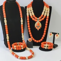 Orange Artificial Coral Bead Jewelry Set for Woman
