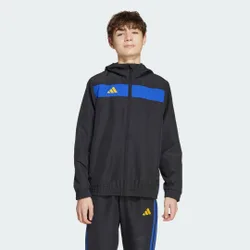 Felpa con cappuccio Tiro 25 Essentials Woven Junior 15-16A Black / Semi Lucid Blue / Crew Yellow
