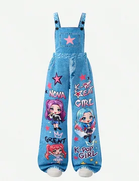 Overoles exclusivos de dibujos animados para niñas, ropa de otoño, diseño clásico de tirantes con vibra retro y juguetona, mono, verano, casual, d - Shein - FashionsVida