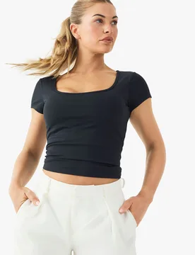 Womens Buttery Soft Built In Padded Sweetheart Neck Cap Sleeve Top - Black - Size 16 Uk - Boohoo - FashionsVida