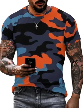 Men's Color-Block Splatter 3D Printed Short-Sleeve T-Shirt - All-Season, 3D Shirt, Full-Body Print, Smooth Fabric - Aliexpress - FashionsVida