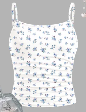 Top de tirantes estilo bohemio mini con estampado floral pequeño, ajustado y casual para vacaciones, para chica adolescente 14Y - Shein - FashionsVida