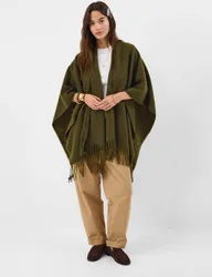 Fringed Knitted Poncho Olive female